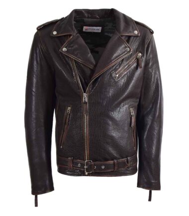 Mens Real New Zealand Leather Biker Style Jacket Zip Brando NELSON