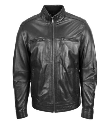 Men’s Standing Collar Leather Jacket Tony Black