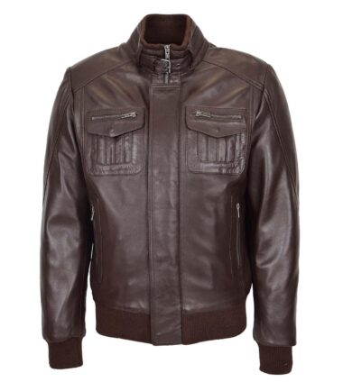 Premium Quality Mens Leather Bomber Flight Jacket Tom Brown