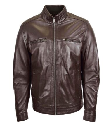 Men’s Standing Collar Leather Jacket Tony Brown